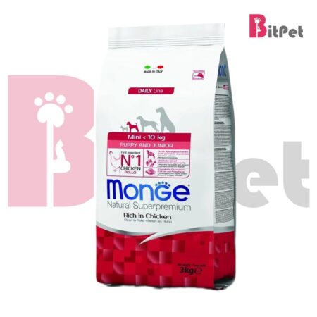 غذای خشک سگ مونژه مدل مینی ادالت Monge Mini Adult Chicken طعم مرغ وزن 3 کیلو گرم