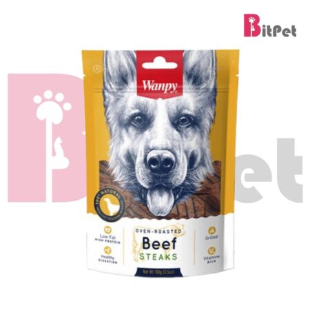 تشویقی سگ ونپی تکه های استیک Treat Beef Steaks طعم گوشت گاو وزن 100 گرم